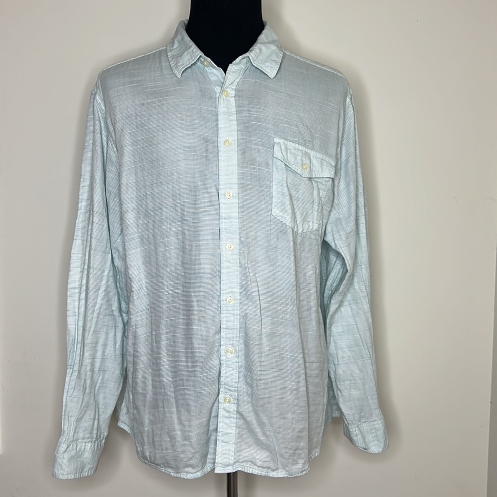 GOODFELLOW & CO. Mint Green White Stripe Casual Button-Down Shirt XXL